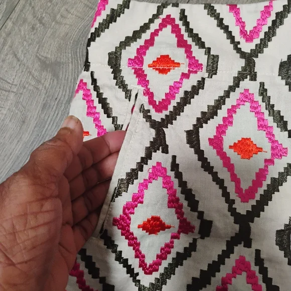 Linen Embroidered Riviera Shorts 12 IKAT Lips 👄 All Over Print - Picture 10 of 12